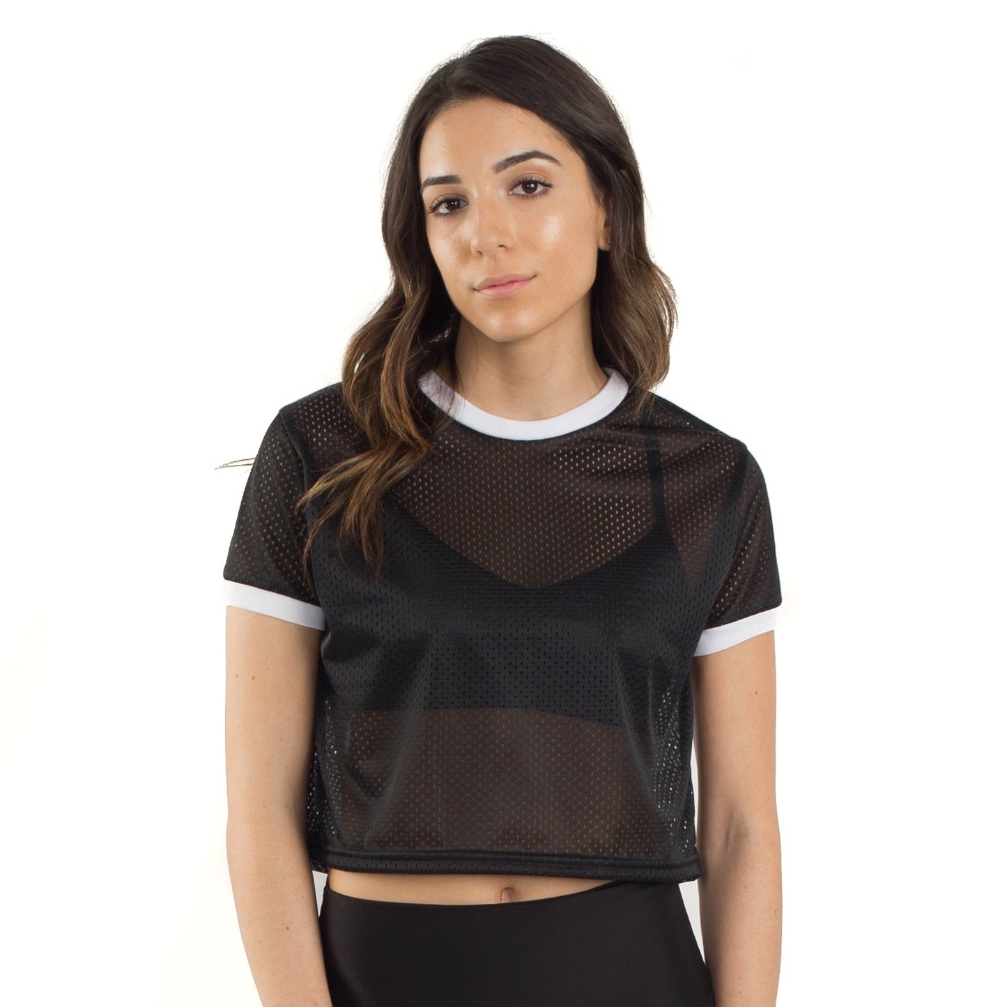 6031 - Women's Cropped Mesh Ringer Tee