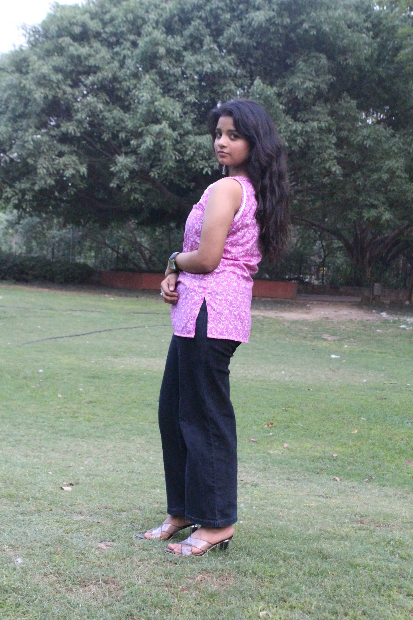 Lavender Blossom Sleeveless Kurti