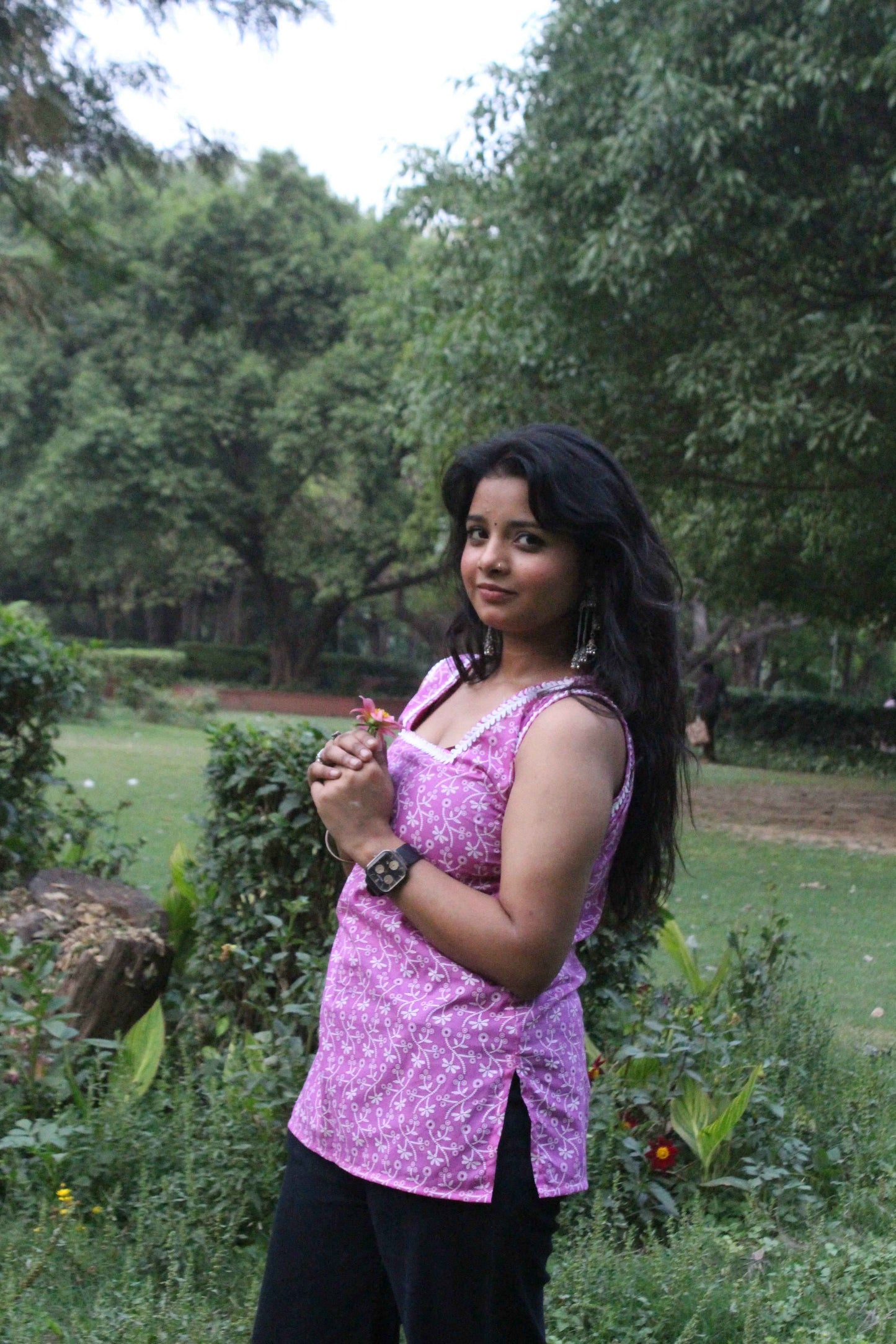 Lavender Blossom Sleeveless Kurti