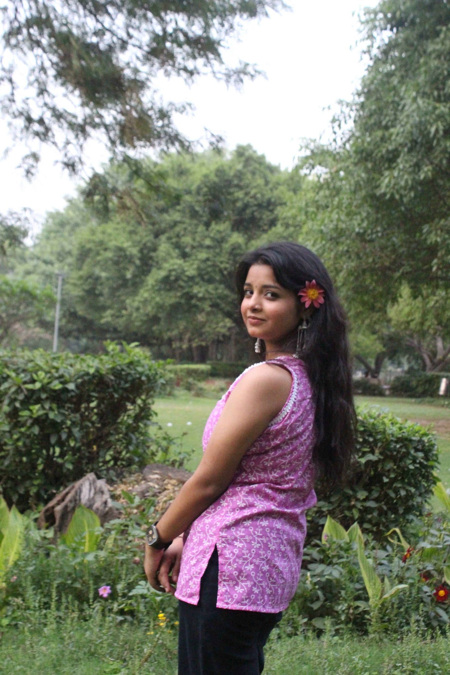 Lavender Blossom Sleeveless Kurti