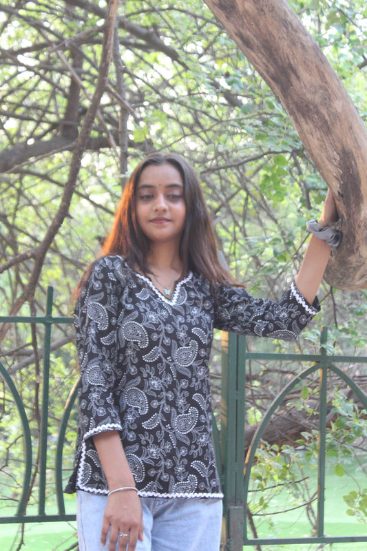 Midnight Blossom Cotton Kurti