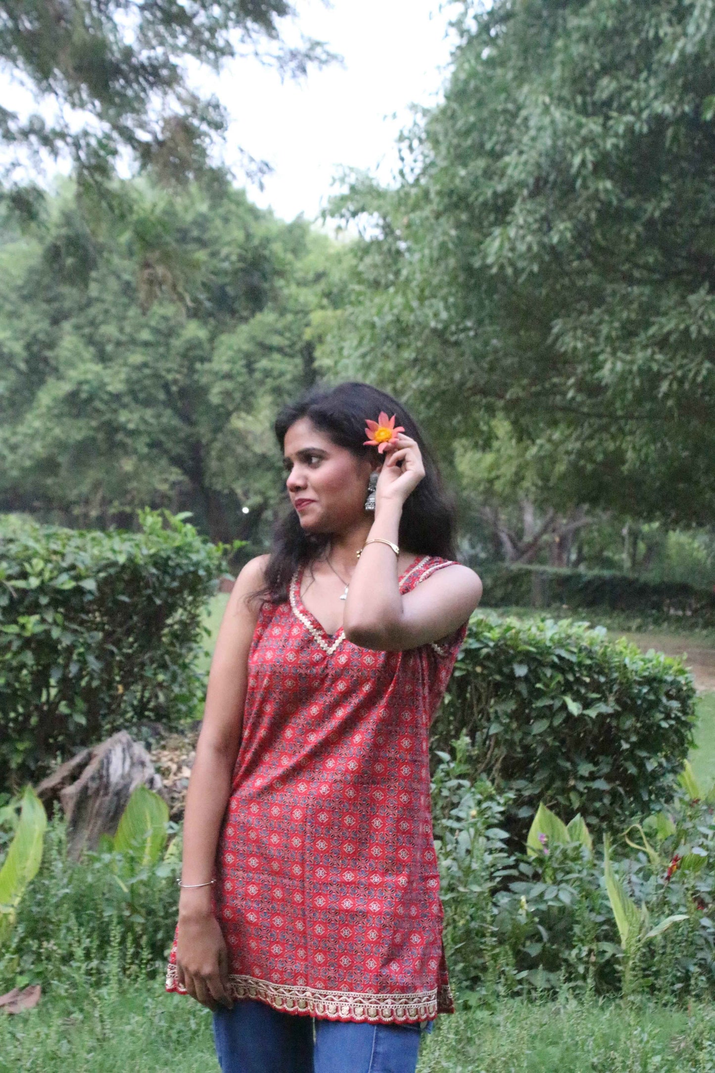 Rust Charm Sleeveless Kurti